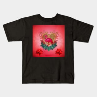 Wonderful flamingo with heart and flowers Kids T-Shirt